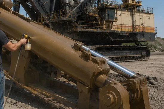 Sprayable Rust Preventative Coating being applied to mining equipment in the field