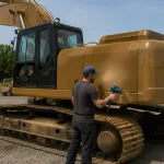 Weather Resistant Rust Preventative applied to an excavator during outdoor storage